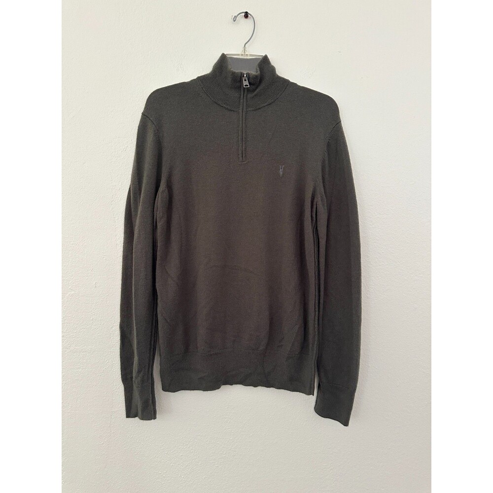 AllSaints Kilburn Funnel Neck Quarter Zip Green Wool Blend Career Men's Small